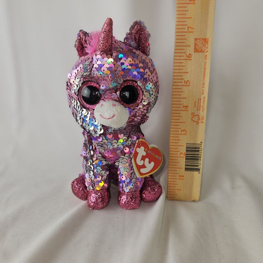 Ty Flippables Sparkle The Unicorn Silver Pink Big Pink Glitter Eyes Tags 2015